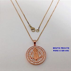 GARGANTILHA NO BRUTO PRONTO PARA O BANHO(173)-GARGANTILHA COM CORRENTE VENEZIANA DE 45+EXTENSOR - TAMANHO PINGENTE 2CM/ PESO 6.6GR - BRU25264