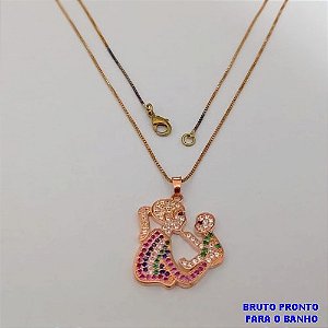 GARGANTILHA NO BRUTO PRONTO PARA O BANHO(173)-GARGANTILHA COM CORRENTE VENEZIANA DE 45+EXTENSOR - TAMANHO PINGENTE 2CM/ PESO 5.6GR - BRU25267