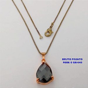 GARGANTILHA NO BRUTO PRONTO PARA O BANHO(173)-GARGANTILHA COM CORRENTE VENEZIANA DE 45CM COM PINGENTE DE GOTA EM VIDRO- / PESO 3.7GR - BRU25273