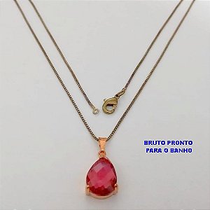 GARGANTILHA NO BRUTO PRONTO PARA O BANHO(173)-GARGANTILHA COM CORRENTE VENEZIANA DE 45CM COM PINGENTE DE GOTA EM VIDRO- / PESO 3.7GR - BRU25274