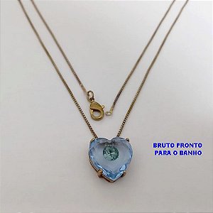 GARGANTILHA NO BRUTO PRONTO PARA O BANHO(173)-GARGANTILHA COM CORRENTE VENEZIANA DE 45CM COM PINGENTE DE CORAÇÃO EM VIDRO- / PESO 3.8GR - BRU25276