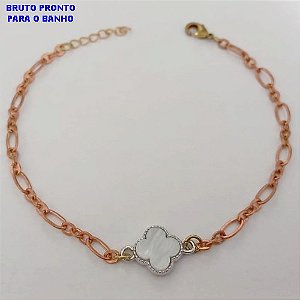 PULSEIRA NO BRUTO PRONTO PARA O BANHO(173)-PULSEIRA COM CORRENTE 3X1 TAMANHO 18CM+EXTENSOR( TREVO DE 10MM)/ PESO 3.1GR - BRU25277