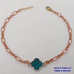 PULSEIRA NO BRUTO PRONTO PARA O BANHO(173)-PULSEIRA COM CORRENTE 3X1 TAMANHO 18CM+EXTENSOR( TREVO DE 10MM)/ PESO 3.1GR - BRU25278