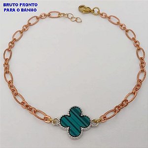 PULSEIRA NO BRUTO PRONTO PARA O BANHO(173)-PULSEIRA COM CORRENTE 3X1 TAMANHO 18CM+EXTENSOR( TREVO DE 14MM)/ PESO 3.3GR - BRU25281
