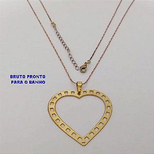 GARGANTILHA NO BRUTO PRONTO PARA O BANHO(174)-GARGANTILHA COM CORRENTE L11 COM FECHO LAGOSTA (TAMANHO 45CM+EXTENSOR)( PINGENTE DE 3cm)/ PESO 2.8GR - BRU25285