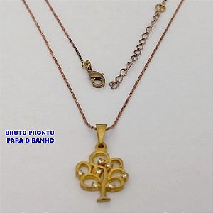 GARGANTILHA NO BRUTO PRONTO PARA O BANHO(174)-GARGANTILHA COM CORRENTE L11 COM FECHO LAGOSTA (TAMANHO 45CM+EXTENSOR)( PINGENTE DE ARVORE DA VIDA 1,5CM EM ALTA FUSÃO CRAVEJADO / PESO 2.9GR - BRU25289