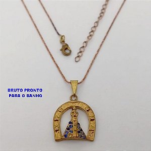 GARGANTILHA NO BRUTO PRONTO PARA O BANHO(174)-GARGANTILHA COM CORRENTE L11 COM FECHO LAGOSTA (TAMANHO 45CM+EXTENSOR)( PINGENTE NOSSA SENHORA APARECIDA CRAVEJADA DE 1.8CM / PESO 3.5GR - BRU25294