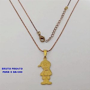GARGANTILHA NO BRUTO PRONTO PARA O BANHO(174)-GARGANTILHA COM CORRENTE L11 COM FECHO LAGOSTA (TAMANHO 45CM+EXTENSOR)( PINGENTE DE MENINO DE 2CM / PESO 2.6GR - BRU25295