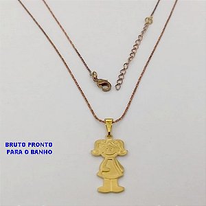 GARGANTILHA NO BRUTO PRONTO PARA O BANHO(174)-GARGANTILHA COM CORRENTE L11 COM FECHO LAGOSTA (TAMANHO 45CM+EXTENSOR)( PINGENTE DE MENINA DE 2CM / PESO 2.6GR - BRU25296