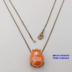 GARGANTILHA NO BRUTO PRONTO PARA O BANHO(174)-GARGANTILHA COM CORRENTE VENEZIANA FECHO LAGOSTA (TAMANHO 45CM )( PINGENTE COM BASE EM ALTA FUSÃO 10X14MM E PEDRA DE PORCELANA / PESO 4.4GR - BRU25298