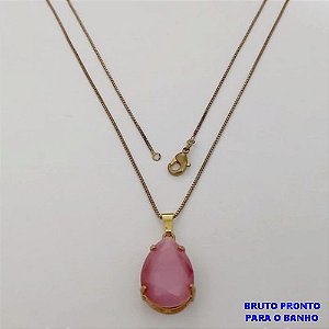 GARGANTILHA NO BRUTO PRONTO PARA O BANHO(174)-GARGANTILHA COM CORRENTE VENEZIANA FECHO LAGOSTA (TAMANHO 45CM )( PINGENTE COM BASE EM ALTA FUSÃO 10X14MM E PEDRA DE ZIRCONIA FOSCA / PESO 4.4GR - BRU25301