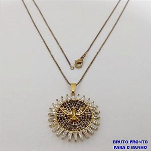 GARGANTILHA NO BRUTO PRONTO PARA O BANHO(174)-GARGANTILHA COM CORRENTE VENEZIANA FECHO LAGOSTA (TAMANHO 45CM )( PINGENTE ESPIRITO SANTO TODO CRAVEJADO) / PESO 7,2GR - BRU25302