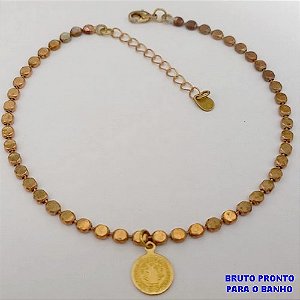 PULSEIRA NO BRUTO PRONTO PARA O BANHO(CX174) PULSEIRA SIMPLES E DELICADA COM PINGENTE DE SAO BENTO / PESO TOTAL 4.3GR / TAMANHO 18CM+EXTENSOR / BRU25308