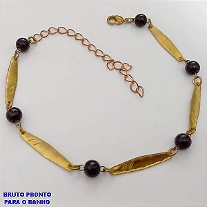 PULSEIRA NO BRUTO PRONTO PARA O BANHO(CX175) PULSEIRA NO BRUTO SIMPLES E DELICADA BOLAS DE 4MM E CHAPINHAS TRABALHADAS/ / PESO TOTAL 3,7GR / BRU25338