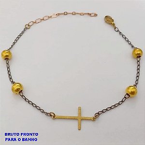 PULSEIRA NO BRUTO PRONTO PARA O BANHO(CX175) PULSEIRA NO BRUTO SIMPLES E DELICADA COM CONTAS EM LATÃO / PESO TOTAL 3,7GR / BRU25340