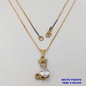 GARGANTILHA NO BRUTO PRONTO PARA O BANHO(CX175) GARGANTILHA COM CORRENTE VENEZIANA DE 45CM/ PINGENTE GATINHO COM ZIRCONIA / PEÇA EM ALTA FUSÃO / PESO TOTAL 3.2GR / BRU25341