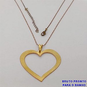 GARGANTILHA NO BRUTO PRONTO PARA O BANHO(CX175) GARGANTILHA COM CORRENTE L-11 DE 45CM+EXTENSOR / PINGENTE DE CORAÇÃO EM FOTOCORROSÃO 4CM/ PESO TOTAL 2.7GR / BRU25347