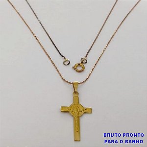 GARGANTILHA NO BRUTO PRONTO PARA O BANHO(CX175) GARGANTILHA COM CORRENTE L-11 DE 45CM+EXTENSOR / PINGENTE DE CRUCIFIXO 2,5CM/ PESO TOTAL 2.2GR / BRU25348