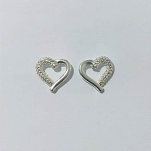 BRINCO FOLHEADO A PRATA COM 50 MILÉSIMOS + VERNIZ DIAMOND - BRINCO DE PINO CORAÇÃO VAZADO 12MM - PRA949