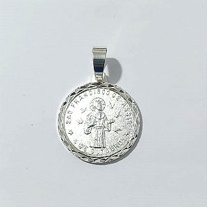 PINGENTE FOLHEADO A PRATA COM 50 MILÉSIMOS + VERNIZ DIAMOND - PINGENTE MEDALHA SÃO FRANCISCO DE ASSIS 23MM - PRA964