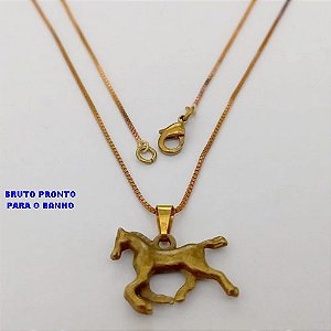 GARGANTILHA NO BRUTO PRONTO PARA O BANHO(CX175) GARGANTILHA COM CORRENTE VENEZIANA DE 45CM / PINGENTE CAVALO DUPLO EM ALTA FUSÃO 1.7CM / PESO TOTAL 3.5GR / BRU25358