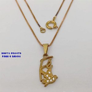 GARGANTILHA NO BRUTO PRONTO PARA O BANHO(CX175) GARGANTILHA COM CORRENTE VENEZIANA DE 45CM / PINGENTE PALAVRA FÉ E ESPIRITO SANTO EM ALTA FUSÃO 1.5CM / PESO TOTAL 3.3GR / BRU25359