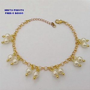 PULSEIRA NO BRUTO PRONTO PARA O BANHO(CX176) PULSEIRA COM CORRENTE ELLO PORTUGUES com doze perolas de 4mm / TAMANHO 18CM+EXTENSOR / PESO TOTAL 6.3GR / BRU25362