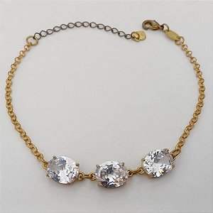 PULSEIRA NO BRUTO PRONTO PARA O BANHO(CX176) PULSEIRA COM CORRENTE ELLO PORTUGUES COM TREIS PEDRA DE ZIRCONIA / TAMANHO 18CM+EXTENSOR / PESO TOTAL 4.9GR / BRU25363