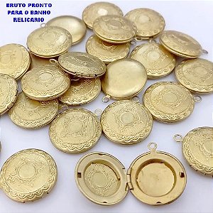 RELICARIO NO BRUTO PRONTO PARA O BANHO(CX176) RELICARIO 100% LATÃO REDONDO DE 20MM(2CM) / PESO 2,7GR / BRU25369