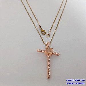 GARGANTILHA NO BRUTO PRONTO PARA O BANHO(CX176) COM CORRENTE VENEZIANA COM CRUCIFIXO TODO EM ZIRCONIA 4X3,5CM / PESO 4,7GR / BRU25374