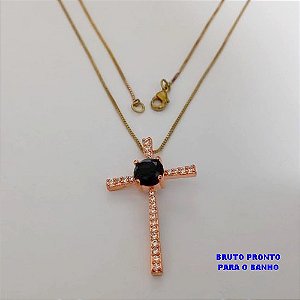 GARGANTILHA NO BRUTO PRONTO PARA O BANHO(CX176) COM CORRENTE VENEZIANA COM CRUCIFIXO TODO EM ZIRCONIA 4X3,5CM / PESO 4,7GR / BRU25375