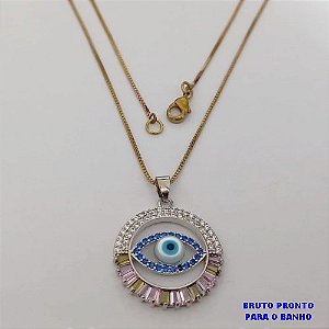 GARGANTILHA NO BRUTO PRONTO PARA O BANHO(CX176) COM CORRENTE VENEZIANA COM PINGENTE TODO EM ZIRCONIA 2CM / PESO 4,7GR / BRU25377