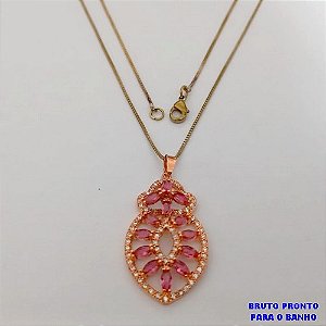 GARGANTILHA NO BRUTO PRONTO PARA O BANHO(CX176) COM CORRENTE VENEZIANA COM PINGENTE TODO EM ZIRCONIA 3X2CM / PESO 4,7GR / BRU25378