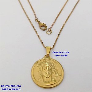 GARGANTILHA NO BRUTO PRONTO PARA O BANHO(CX176) GARGANTILHA COM CORRENTE VENEZIANA DE 45CM/PINGENTE FACE DE CRISTO / PESO 2.9GR / BRU25387