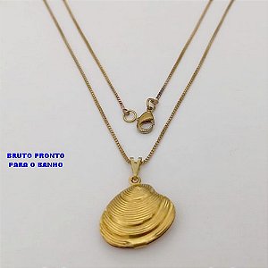 GARGANTILHA NO BRUTO PRONTO PARA O BANHO(CX176) GARGANTILHA COM CORRENTE VENEZIANA DE 45CM/ PINGENTE CONCHINHA DUPLA 2CM / PESO 2.7GR / BRU25393