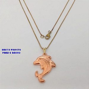 GARGANTILHA NO BRUTO PRONTO PARA O BANHO(CX176) GARGANTILHA COM CORRENTE VENEZIANA DE 45CM/ PINGENTE DE GOLFINHO 2,5X2CM / PESO 4.6GR / BRU25395