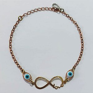 PULSEIRA NO BRUTO PRONTO PARA O BANHO - PULSEIRA OLHO GREGO COM SÍMBOLO INFINITO 17CM / PESO 1,7GR / BRU25501