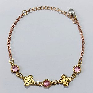 PULSEIRA NO BRUTO PRONTO PARA O BANHO - PULSEIRAS VAN CLEEF COM PEDRA CRISTAL ROSA 17CM / PESO 2,2GR / BRU25503