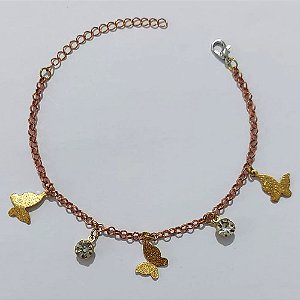 PULSEIRA NO BRUTO PRONTO PARA O BANHO - (CX.57) PULSEIRAS COM BORBOLETAS COM BRILHOS E STRASS BRANCO 16CM / PESO 3,6GR / BRU25504