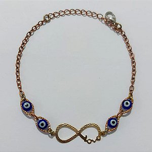 PULSEIRA NO BRUTO PRONTO PARA O BANHO - PULSEIRA COM OLHOS GREGOS E SÍMBOLO INFINITO 16CM / PESO 2,1GR / BRU25509