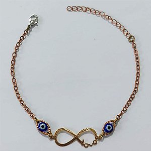 PULSEIRA NO BRUTO PRONTO PARA O BANHO - PULSEIRA COM OLHOS GREGOS E SÎMBOLO INFINITO 17CM / PESO 2,1GR / BRU25513