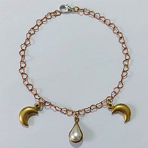 PULSEIRA NO BRUTO PRONTO PARA O BANHO - PULSEIRA COM GOTA EM PÉROLA E LUAS 17CM / PESO 2,6GR / BRU25520