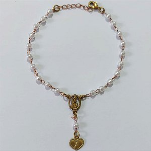 PULSEIRA NO BRUTO PRONTO PARA O BANHO - PULSEIRA COM PÉROLAS E NOSSA SENHORA APARECIDA 17CM / PESO 2,1GR / BRU25524