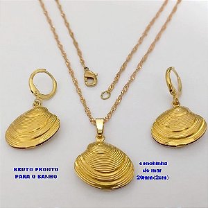 CONJUNTO NO BRUTO PRONTO PARA BANHO BRINCO(CX177) (100% LATÃO) - COM CORRENTE SINGAPURA DE 45CM E PINGENTE DE2CM(20MM) BRINCO ARGOLINHA DE PRESSÃO - PESO TOTAL 5.4GR - BRU25415