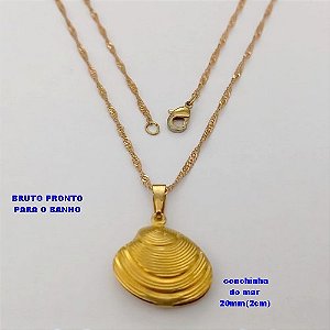 GARGANTILHA NO BRUTO PRONTO PARA BANHO (CX177) (100% LATÃO) - CORRENTE SINGAPURA DE 45CM E PINGENTE DE CONCHINHA DO MAR DE (20MM)2CM - PESO TOTAL 2.8GR - BRU25416