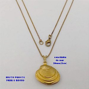 GARGANTILHA NO BRUTO PRONTO PARA BANHO (CX177) (100% LATÃO) - CORRENTE VENEZIANA DE 45CM E PINGENTE DE CONCHINHA DO MAR DE (20MM)2CM - PESO TOTAL 2.8GR - BRU25417