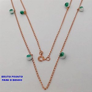 GARGANTILHA NO BRUTO PRONTO PARA BANHO (CX177) (100% LATÃO) - CORRENTE CADEADO DE 70CM COM NOVE BOLINHAS DE OLHO GREGO DE PORCELANA - PESO TOTAL 4.9GR - BRU25421
