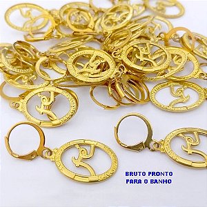 BRINCO NO BRUTO PRONTO PARA BANHO (CX177) (100% LATÃO) - BRINCO COM BASE DE ARGOLINHA DE PRESSÃO - PESO TOTAL 1.9GR - BRU254