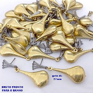 BRINCO NO BRUTO PRONTO PARA BANHO (CX177) (100% LATÃO) - BRINCO COM BASE DE PINO TODA TRABALNHADA E GOTA DE 27MM - PESO TOTAL 4.2GR - BRU25427