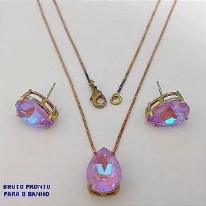 CONJUNTO NO BRUTO PRONTO PARA BANHO (CX177) (100% LATÃO) -CONJUNTO COM CORRENTE VENEZIANA DE 45CM - BASE E BRINCO COM BASE EM ALTA FUSÃO 10X14MM (PEDRA DE ZIRCONIA)- PESO TOTAL 6.6GR - BRU25434
